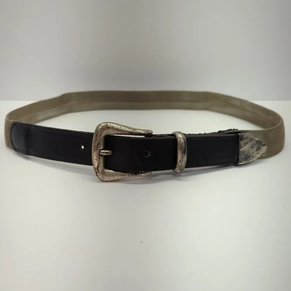 Vintage Women's Black Leather‎ Metal Mesh Silver Buckle 9755 Size Small